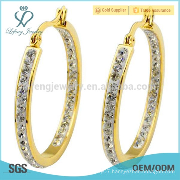 Gold diamond circle stud earrings,wholesale crystal gold round stud earrings jewelry